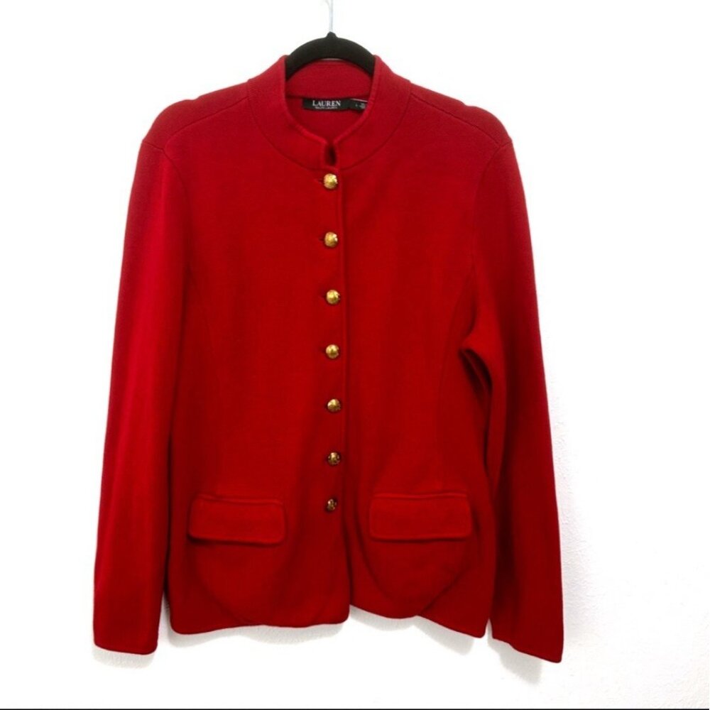 Lauren Ralph Lauren Vintage Red Knit‎ Sweater Blazer Military Equestrian Size L